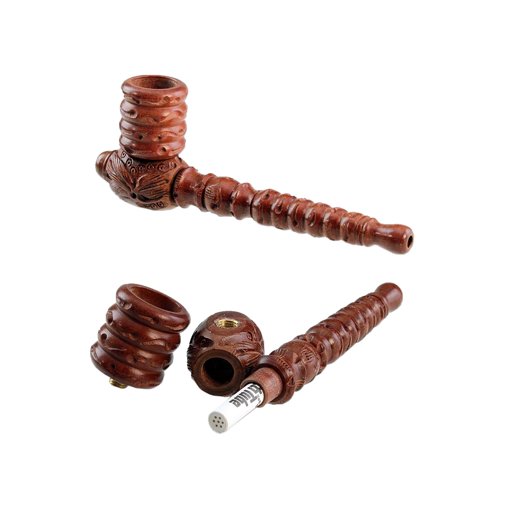 Pipe au Bois de Manguier avec Adaptateur pour filtre charbon actif 2-parties