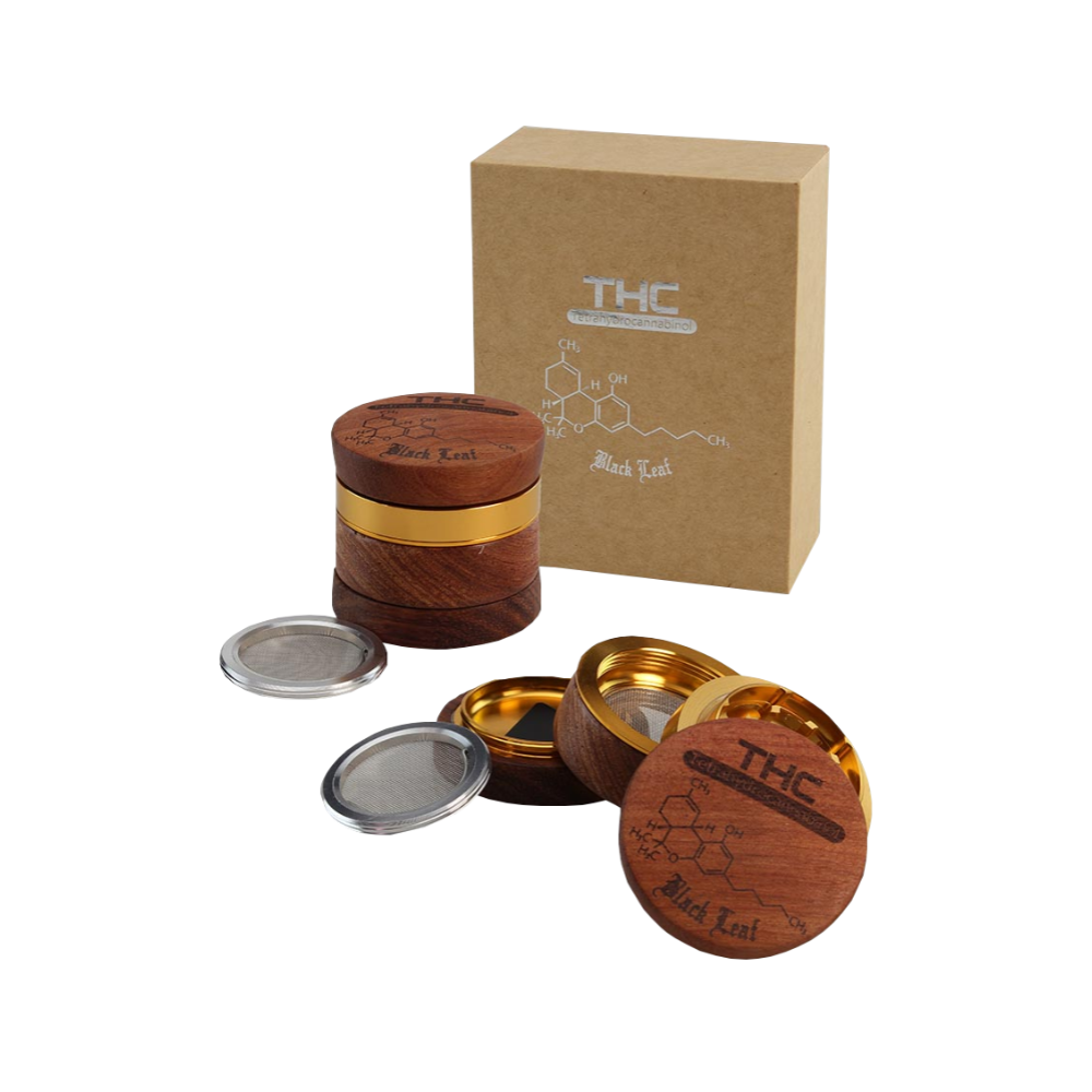Black Leaf - Wood-Alu Grinder "THC" 4-piece