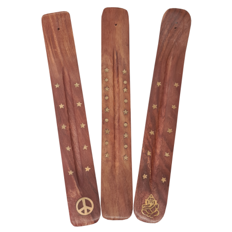 Räucherstäbchenhalter aus Holz mit Sterne, Mond und anderen Symbolen