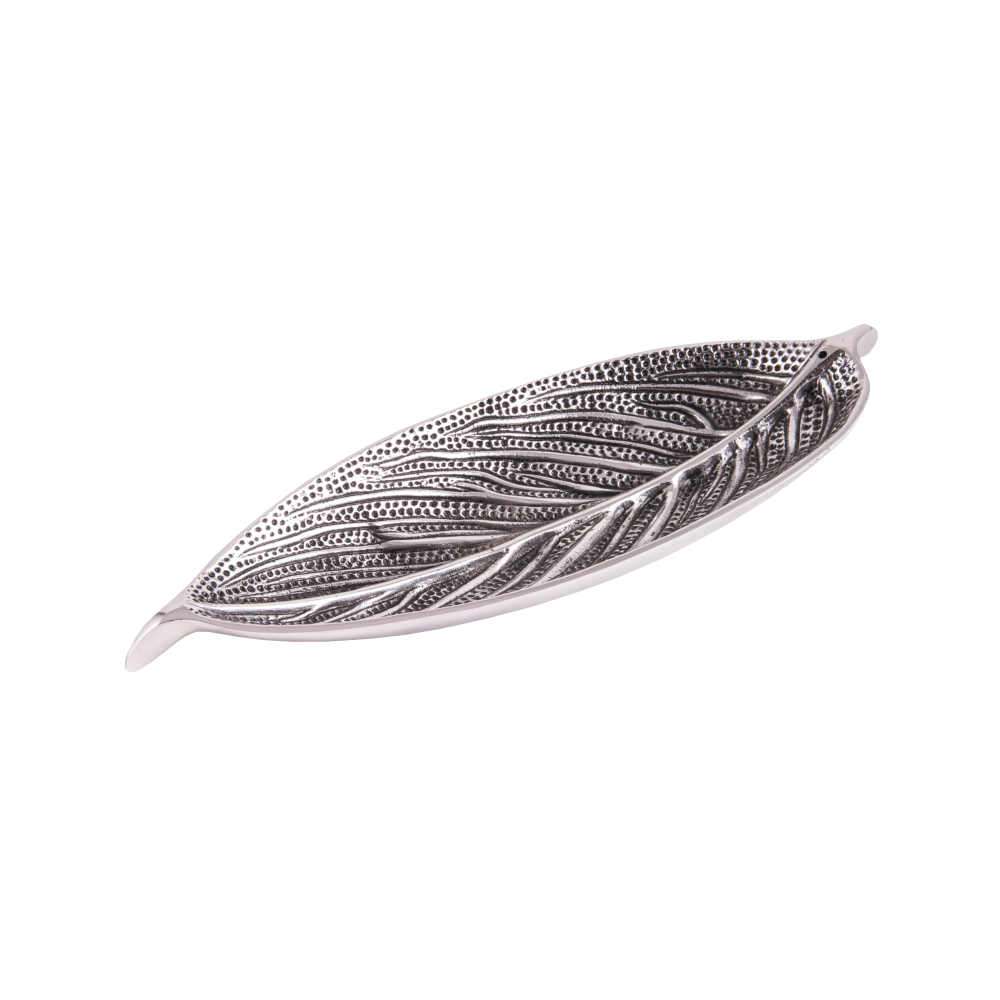 White metal incense holder leaf