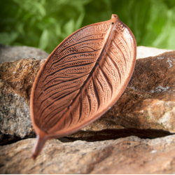White metal incense holder leaf brown