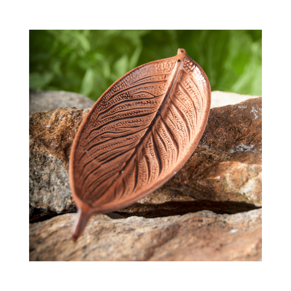 Porte-encens Feuille en métal blanc brun