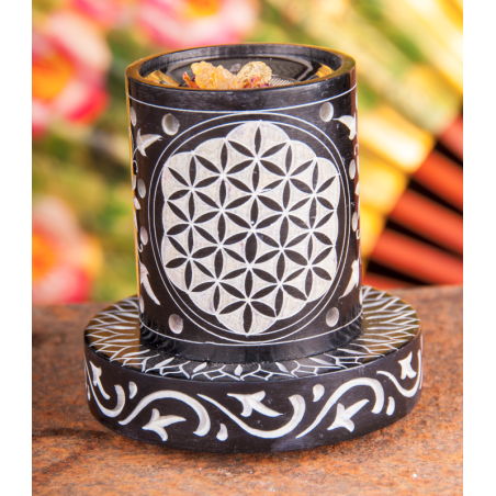 Flower of life incense burner, black soapstone