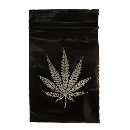 Schnellverschlußbeutel Schwarz mit Hanfblatt 60x80mm, 100Stk.