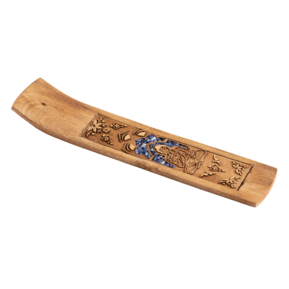 Bouddha avec sodalite, Support en bois pour bâtonnets d'encens