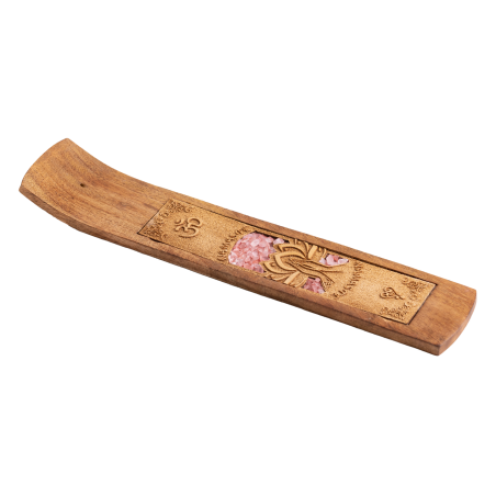 Namaste avec quartz rose, Support en bois pour bâtonnets d'encens