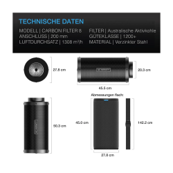 AC Infinity Activated carbon filter with Australian activated carbon, 200 mm
