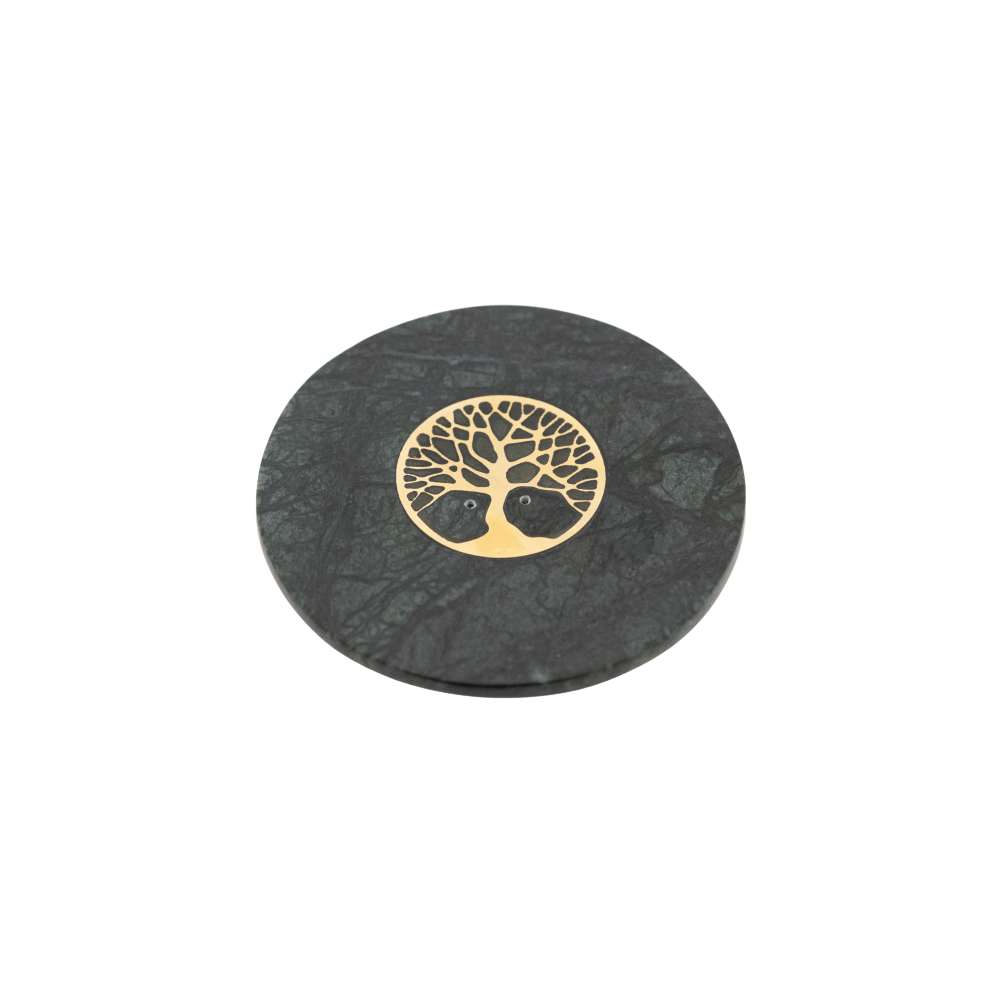 Yggdrasil incense stick holder made of green marble with brass inlay