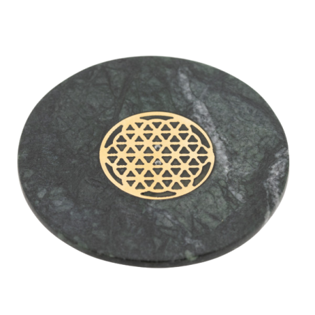 Berk Flower of Life incense stick holder made of green marble with brass inlay