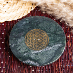 Berk Flower of Life incense stick holder made of green marble with brass inlay