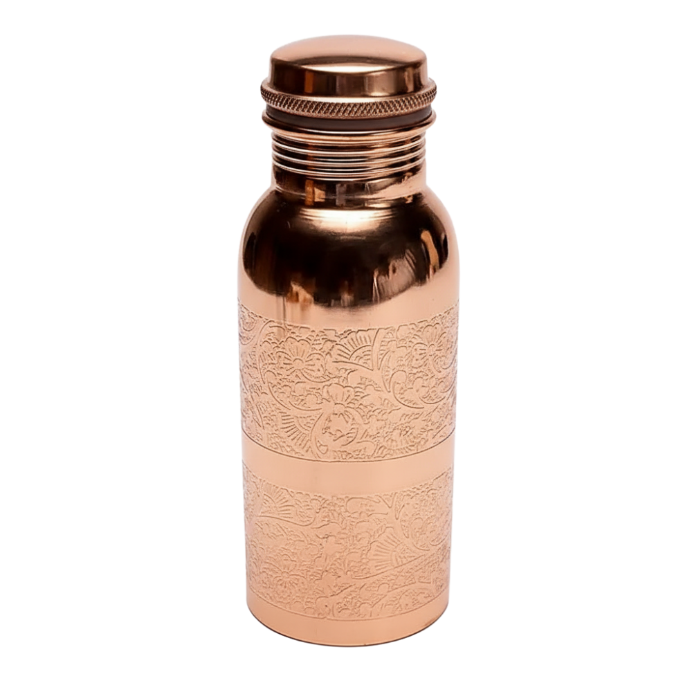 Copper bottle – etched floral pattern, 500ml