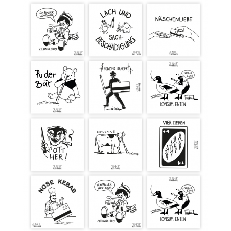 Junkie Tattoos - Sticker pack, 20 stickers, 10 designs, 10x10cm