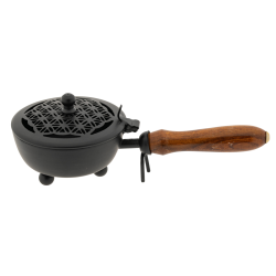 Carrying vessel Flower of Life – iron incense burner with wooden handle