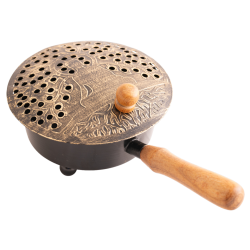 Carrying vessel Buddha – iron incense burner with wooden handle