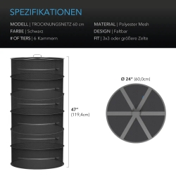 AC Infinity Hängendes Trockengestell, Ø 60 cm,  Sechs Ebenen