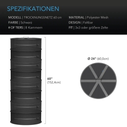 AC Infinity Hängendes Trockengestell, Ø 60 cm,  Acht Ebenen