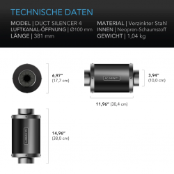 AC Infinity Duct silencer, 100 mm