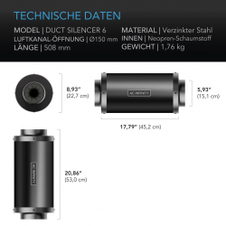 AC Infinity Duct silencer, 150 mm