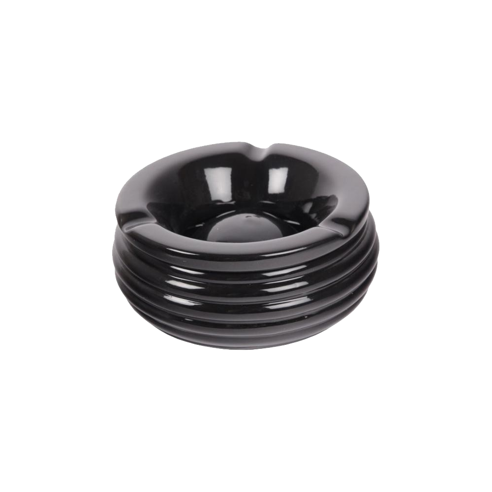 Wind Ashtray Ceramics-Black with Grooves 14cm
