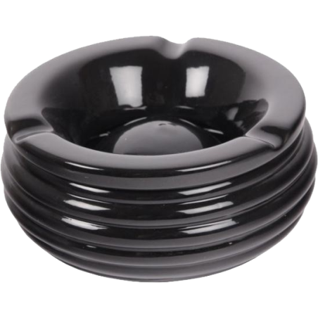 Wind Ashtray Ceramics-Black with Grooves 14cm
